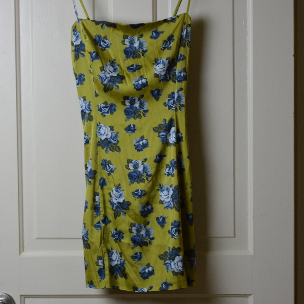 Mini Satin Light Green Flower Dress